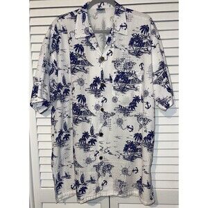 Ocean Blue Apparel Shirt Short Sleeve Button Up Nautical Blue White Men’s XXXL